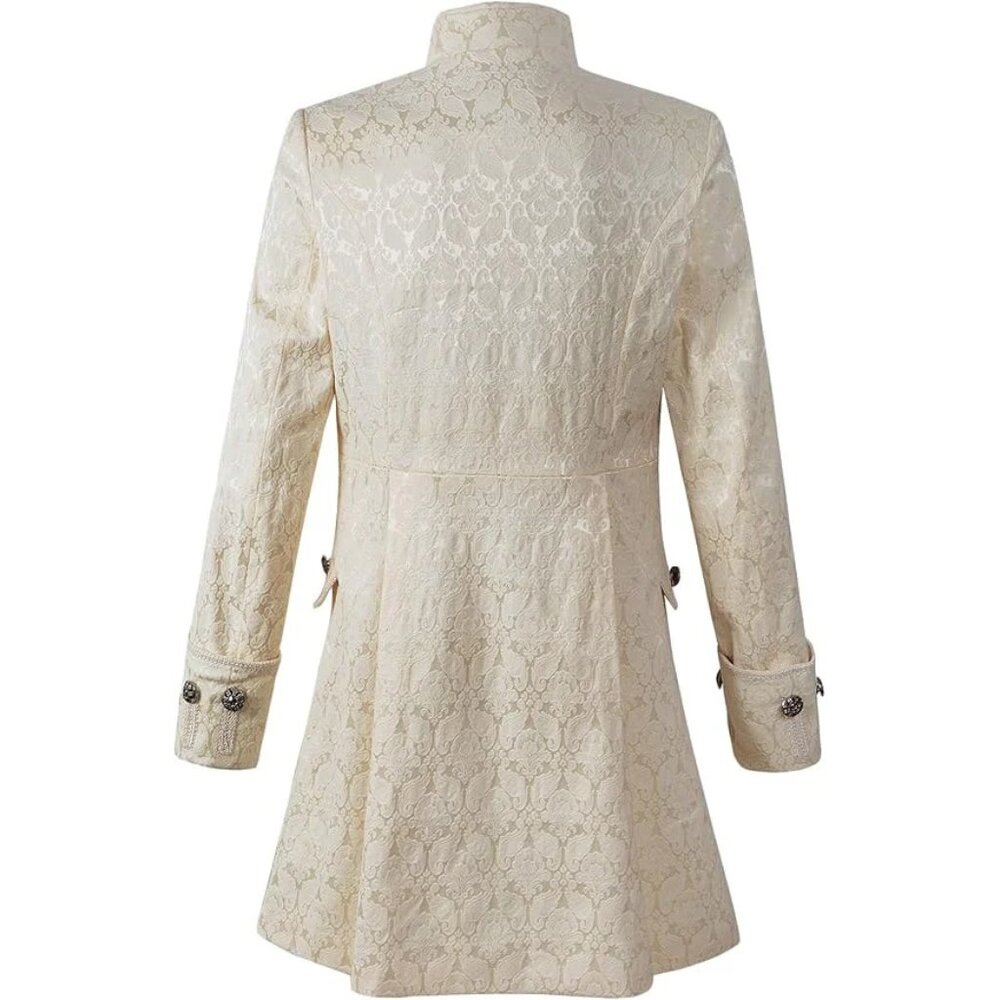 Renaissance Mens Velvet Goth Steampunk Victorian Frock Coat Cream - Picture 2 of 3